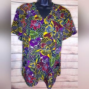 GT performance size large floral uniform scrub top
